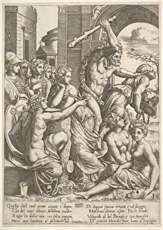 Envy or Avarice at the right being driven from the temple of the Muses by Hercules who Envy or Avarice at the right being driven from the temple of the Muses by Hercules who