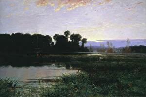 Norwegian Landscape Painting Prints: Evening atmosphere, Started 1880, finished 1883. Creator: Johannes Martin Grimelund