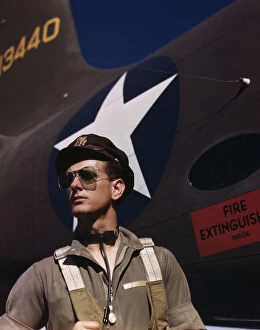 Alfred Palmer Collection: F. W. Hunter, Army test pilot, Douglas Aircraft Company plant at Long Beach, Calif. 1942