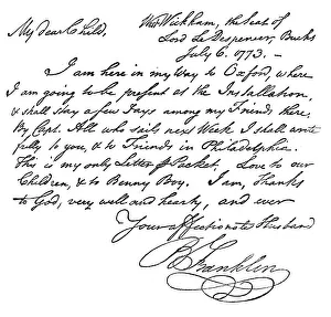 Facsimile of a letter from Benjamin Franklin to his wife, 1773 (c1880) Facsimile of a letter from Benjamin Franklin to his wife, 1773 (c1880)