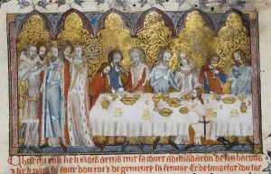 Feasting at King Arthurs Court, 13th century. Artist: Anonymous Feasting at King Arthurs Court, 13th century. Artist: Anonymous