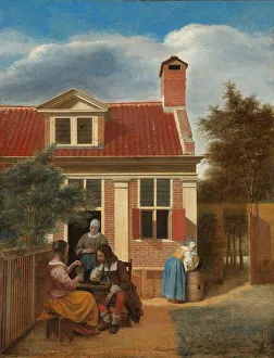 Pieter De Hooch Paintings Prints: Figures in a Courtyard behind a House, c.1663-c.1665. Creator: Pieter de Hooch