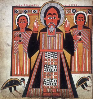African Christian Art Prints: Three figures, two with swords. Creator: Unknown