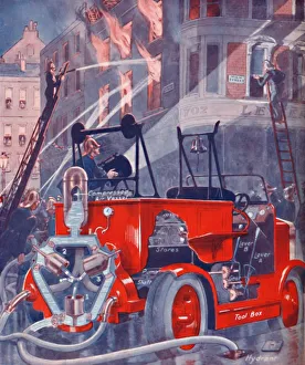 Vintage Fire Brigade Photos Prints: How The Fire Engine Puts Out The Fire, 1935