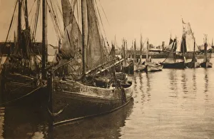 Monochrome Coastal Landscape Prints: Fishers-Boats, c1928