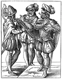 A Cabasson Collection: Flute and cornetto players, 16th century (1849). Artist: Jost Amman
