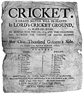 Flyer advertising a cricket match between Hampshire and England, 1819 ((1912) Flyer advertising a cricket match between Hampshire and England, 1819 ((1912)