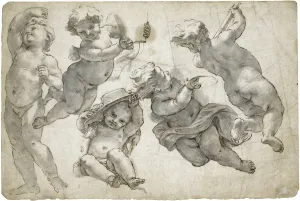 Five Flying Putti Print, Private Collection