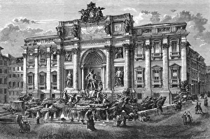 The fountain of Trevi, Italy, 19th century.Artist: Hildibrand The fountain of Trevi, Italy, 19th century.Artist: Hildibrand