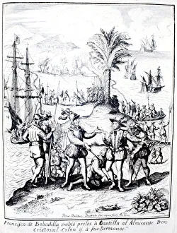 Francisco de Bobadilla arresting Christopher Columbus and his brothers, engraving Francisco de Bobadilla arresting Christopher Columbus and his brothers, engraving