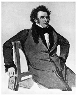 Austrian Classical Music History Prints: Franz Peter Schubert, Austrian composer, 1825 (1956)