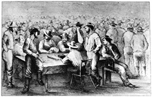 Gambling in the mines, Monte, California, 19th century (1937).Artist: Britton & Rey Gambling in the mines, Monte, California, 19th century (1937).Artist: Britton & Rey