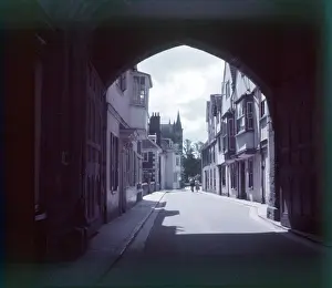 Prints of Gateway to the Cathedral, Salisbury, Wiltshire, c1955. View through the North Gate or High Street Gate in the old city walls Salisbury Prints: Print of the North Gate in Salisbury, Wiltshire