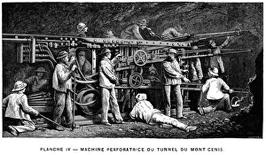 Civil Engineering History Prints: Germain Sommeillers compressed air rock drill used in excavation of the Mont Cenis Tunnel