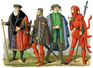 German costumes, 15th-16th century (1849).Artist: Edward May German costumes, 15th-16th century (1849).Artist: Edward May
