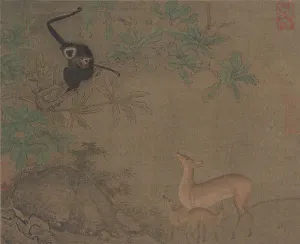 13th Century Gibbons and Deer Print