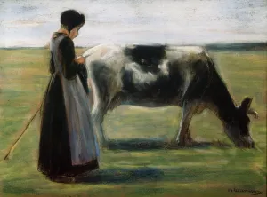 Girl with Cow, 19th century. Artist: Max Liebermann Girl with Cow, 19th century. Artist: Max Liebermann