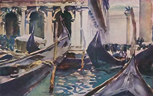 Prints of Gondolas by the Piazzetta, c1904, (1925). Boats on the canal by the Piazzetta di San Marco, Venice, Italy. Drawing in the Tate Gallery, London John Singer Sargent Prints: Gondolas by the Piazzetta, c1904, Print