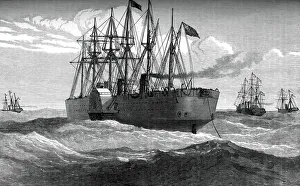 Print of The Great Eastern playing out the Atlantic telegraph cable