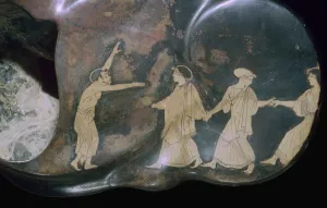 Greek red-figure astragalos with dancing figures, 5th century BC Greek red-figure astragalos with dancing figures, 5th century BC