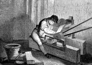 Industrial Revolution England Prints: Grinding needle points, Redditch, England, c1830