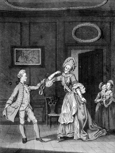 Grown Ladies Taught to Dance, 1750. Artist: Rennoldson Grown Ladies Taught to Dance, 1750. Artist: Rennoldson