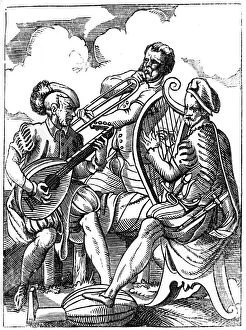 A Cabasson Collection: A guitarist, a lutenist and a trombone player, 16th century (1849). Artist: Jost Amman
