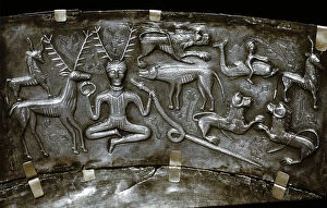 Boar Collection: Detail of Gundestrup Cauldron, Celtic horned God Cernunnos, Danish, c100 BC