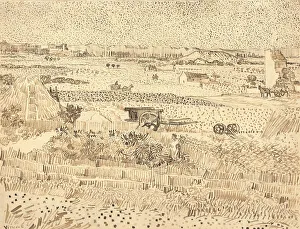 Harvest--The Plain of La Crau, 1888. Creator: Vincent van Gogh Harvest--The Plain of La Crau, 1888. Creator: Vincent van Gogh