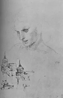 Black And White Drawings Italy Prints: Head of an Apostle and Study of Architecture, c1480 (1945). Artist: Leonardo da Vinci