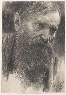 Adolf Menzel Collection: Head of a Bearded Man in Half-Profile, 1894. Creator: Adolph Menzel