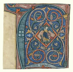 Saint George Painting Prints: Historiated initial from an antiphonal, about 1260-1270. Creator: Unknown