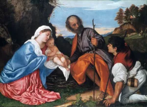 The Holy Family with a Shepherd, c1510. Artist: Titian The Holy Family with a Shepherd, c1510. Artist: Titian