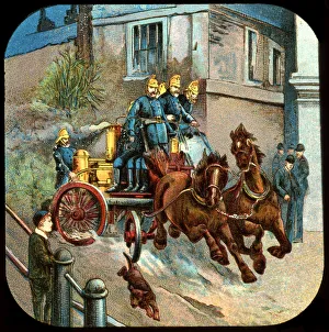 Fire Brigade History Prints: Horse-drawn fire engine, c19th century