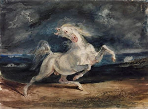 Related Images Collection: Horse Frightened by Lightning. Artist: Delacroix, Eugene (1798-1863)