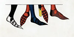 The hose and shoes worn by princes at the court of Edward III, (1312-1377), 1840. Artist: Henry Shaw The hose and shoes worn by princes at the court of Edward III, (1312-1377), 1840. Artist: Henry Shaw