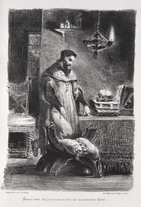 French 19th Century Illustration Prints: Illustrations for Faust: Faust in his dressing-room