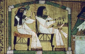 British Museum Collection Egypt Prints: An image on an Egyptian papyrus of draughts-playing, Anis Book of the Dead (sheet 7)