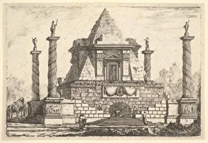 18th Century Imaginary Architecture Print with Camel and Figures