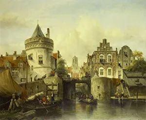 Amsterdam Canal Scene Prints: Imaginary View based on the Kolksluis, Amsterdam, 1839. Creator: Salomon Leonardus Verveer