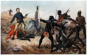 Incident at the Battle of Isandlwana, Anglo-Zulu War, 22 January 1879. Artist: Charles Edwin Fripp Incident at the Battle of Isandlwana, Anglo-Zulu War, 22 January 1879. Artist: Charles Edwin Fripp