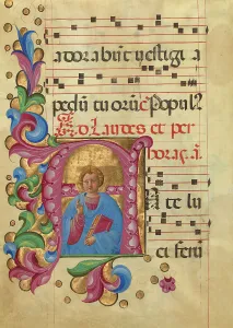 Italian Tempera Painting Prints: Initial A: Young Christ Blessing, about 1467-1470. Creator: Belbello da Pavia