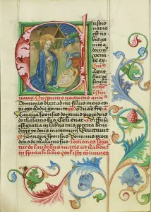 Christian Nativity Scene Prints: Initial C: The Nativity; Prayer Book, about 1470-1480. Creator: Workshop of Valentine Noh