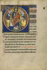 Gold Leaf Illuminated Manuscript Prints: Initial D: Christ Enthroned; Psalter, after 1205. Creator: Master of Ingeborg Psalter