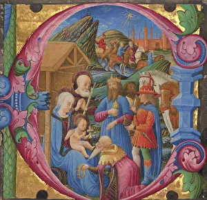 Infant Jesus Artwork Prints: Initial E: The Adoration of the Magi, 1470s. Creator: Franco dei Russi