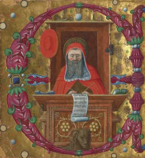 Saint Jerome Study Prints: Initial E: Saint Jerome in His Study, about 1470-1480. Creator: Master of the Birago Hours