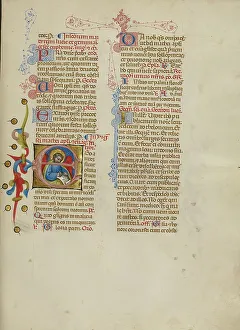 Print of an Initial E from a 14th-century Missal featuring Saint Matthew