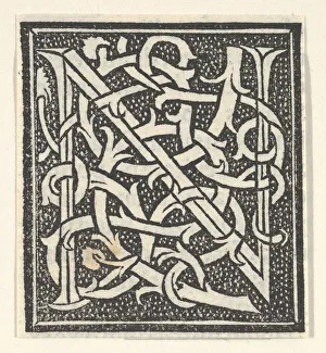 Framed Print : Print of Initial letter N on patterned background, 1520 Framed Print : Print of Initial letter N on patterned background, 1520