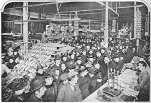 Early 20th Century London Life Prints: Inside a big provision stores, Hammersmith, London, 1901 (1903)