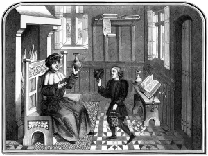 Inside the physicians house, 15th century (1849).Artist: A Bisson Inside the physicians house, 15th century (1849).Artist: A Bisson